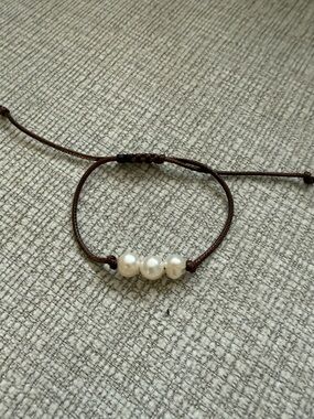 Pearl Bead Brown Cord Adjustable Bracelet